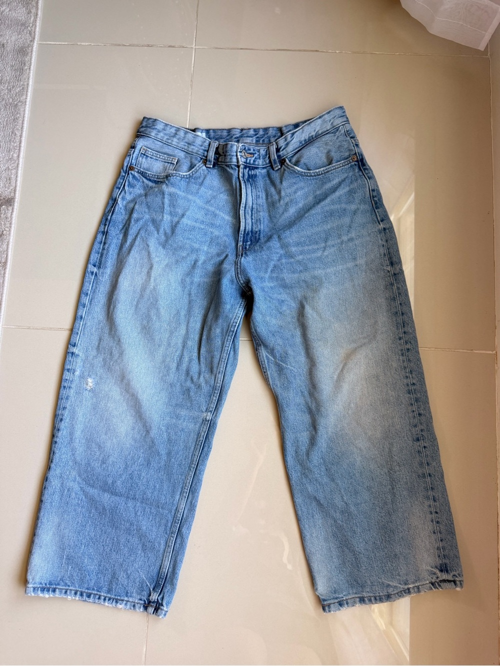 Zara Womens Baggy Wide Leg Jeans High Rise Light Wash 100% Cotton Y2K USA 14